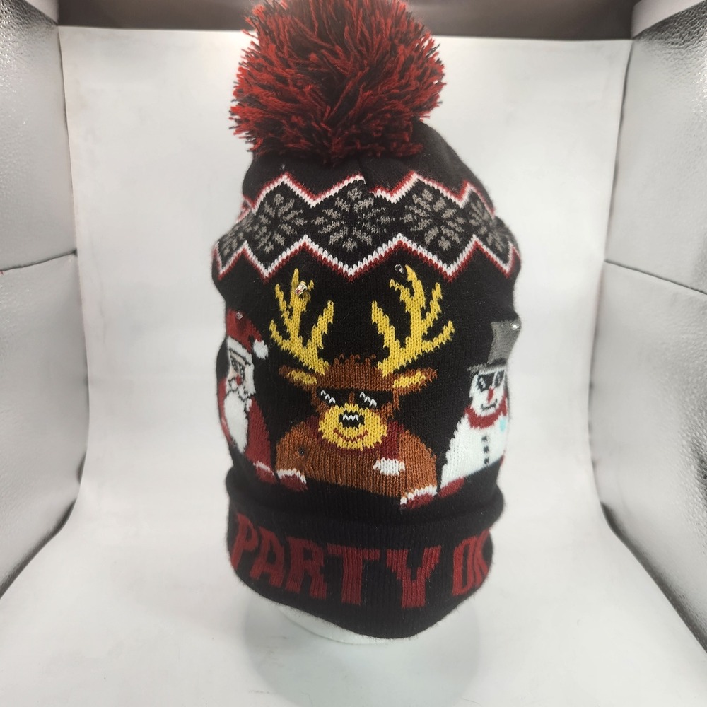 Light Up Ugly Christmas Sweater Scarf and Beanie Set Nutcracker Reindeer Black